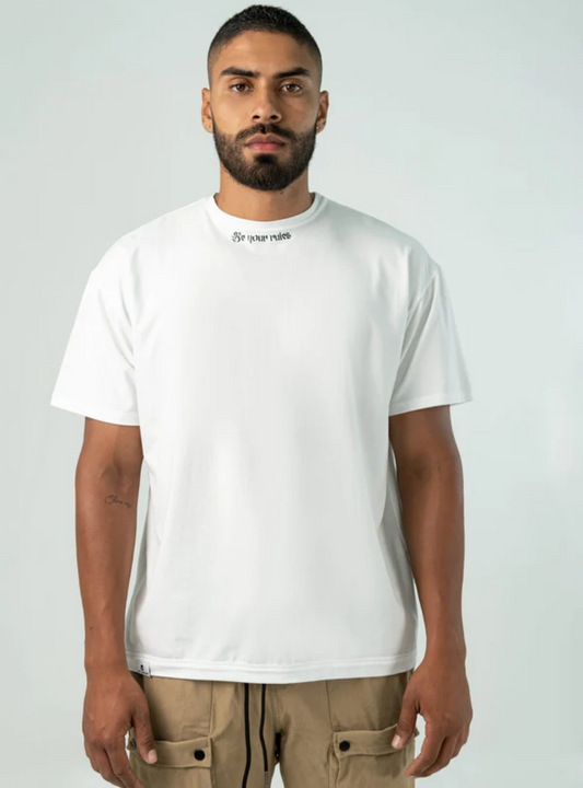 WHITE LOOSE FIT UNISEX 'BE YOUR RULES' T-SHIRT