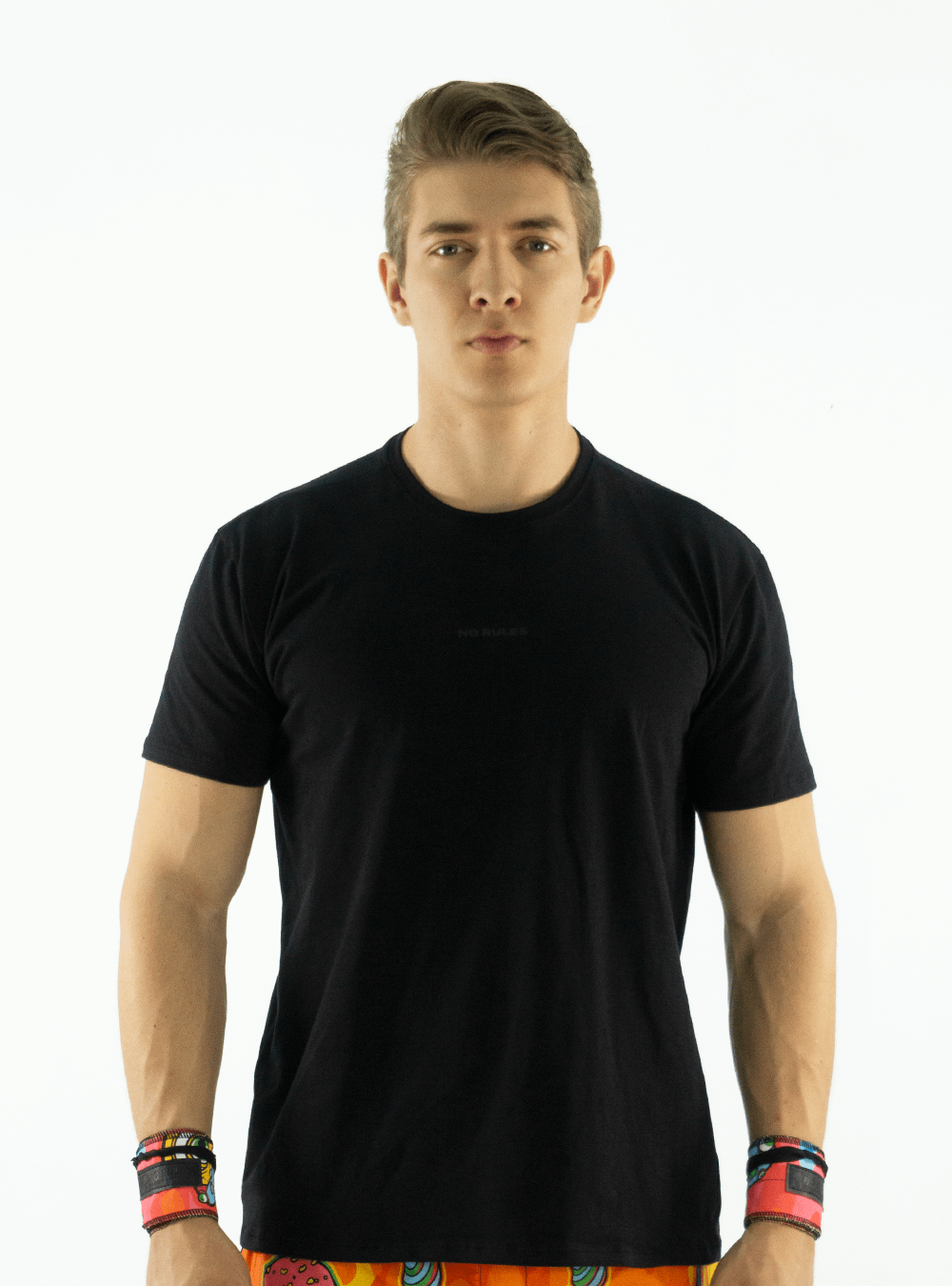 BLACK COTTON T-SHIRT WITH HORIZONTAL LOGO
