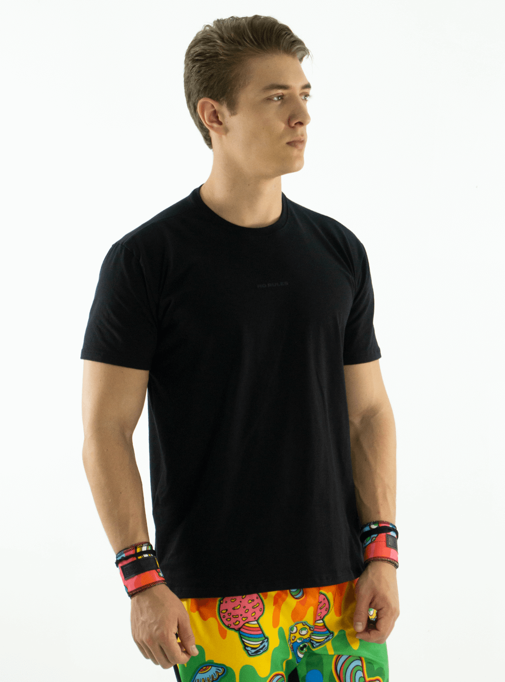 BLACK COTTON T-SHIRT WITH HORIZONTAL LOGO