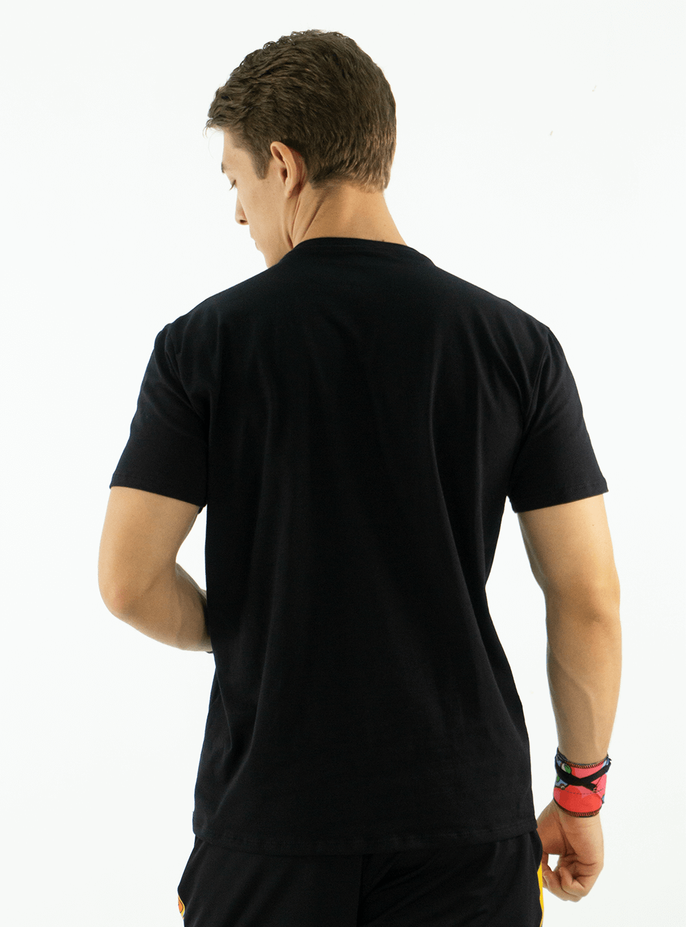 BLACK COTTON T-SHIRT WITH HORIZONTAL LOGO