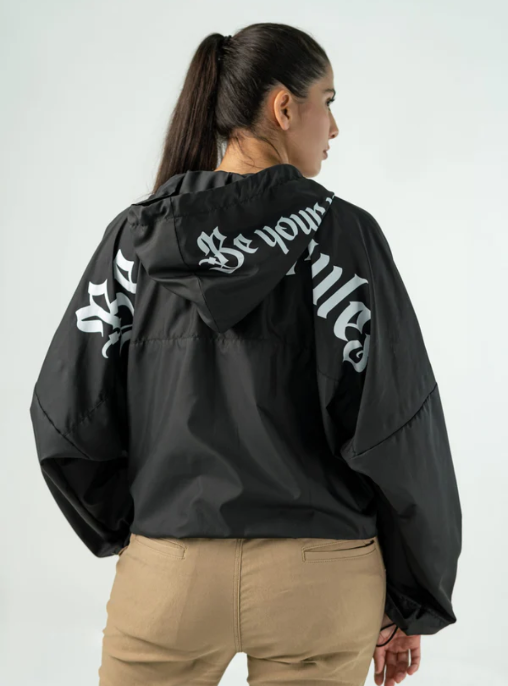 BLACK WATERPROOF UNISEX 'BE YOUR RULES' JACKET