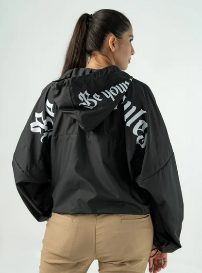 BLACK WATERPROOF UNISEX 'BE YOUR RULES' JACKET