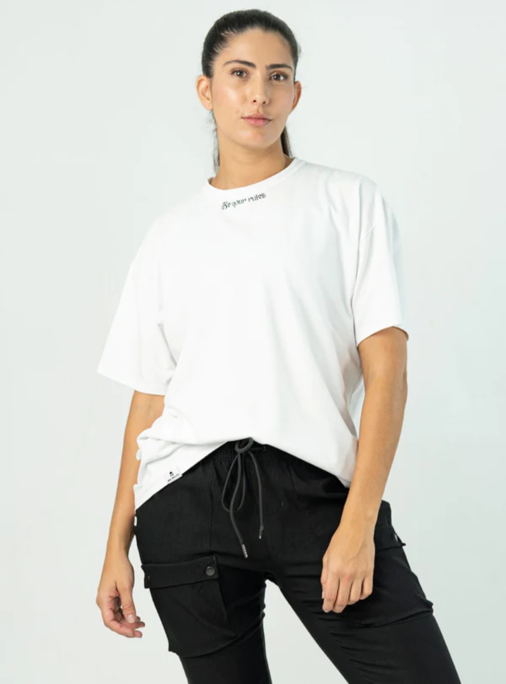 WHITE LOOSE FIT UNISEX 'BE YOUR RULES' PRINTED T-SHIRT