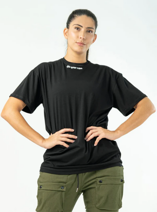 BLACK LOOSE FIT UNISEX 'BE YOUR RULES' T-SHIRT