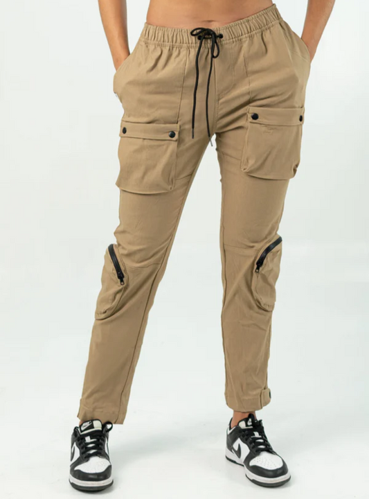 BEIGE 'BE' UTILITY CARGO PANTS
