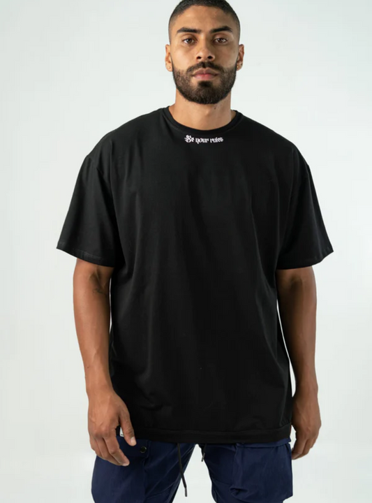 BLACK LOOSE FIT UNISEX 'BE YOUR RULES' T-SHIRT