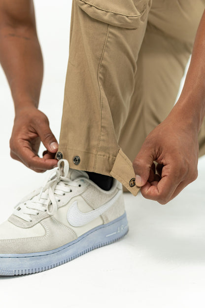 BEIGE 'BE' UTILITY CARGO PANTS