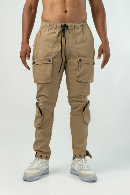 BEIGE 'BE' UTILITY CARGO PANTS