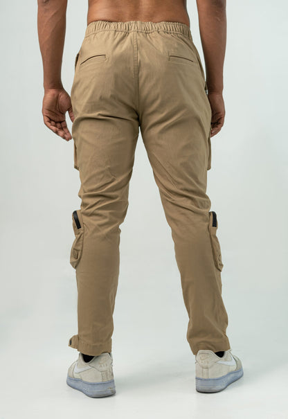 BEIGE 'BE' UTILITY CARGO PANTS