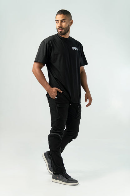 BLACK 'BE' LOOSE FIT UNISEX PRINTED T-SHIRT