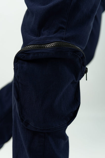 DARK BLUE 'BE' UTILITY CARGO PANTS