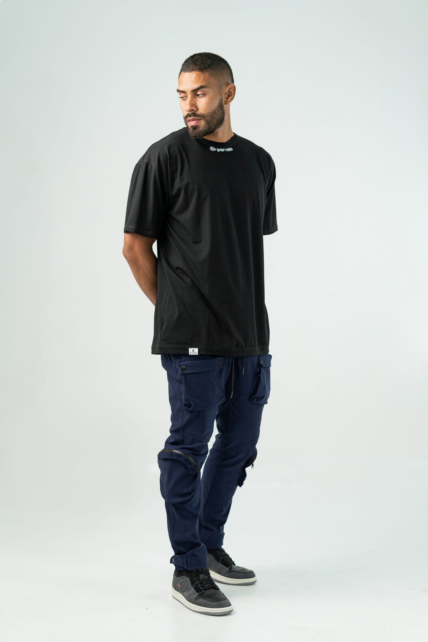 DARK BLUE 'BE' UTILITY CARGO PANTS