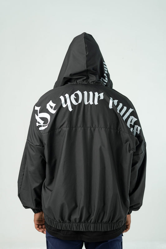 BLACK WATERPROOF UNISEX 'BE YOUR RULES' JACKET