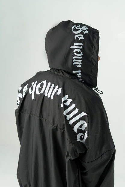 BLACK WATERPROOF UNISEX 'BE YOUR RULES' JACKET