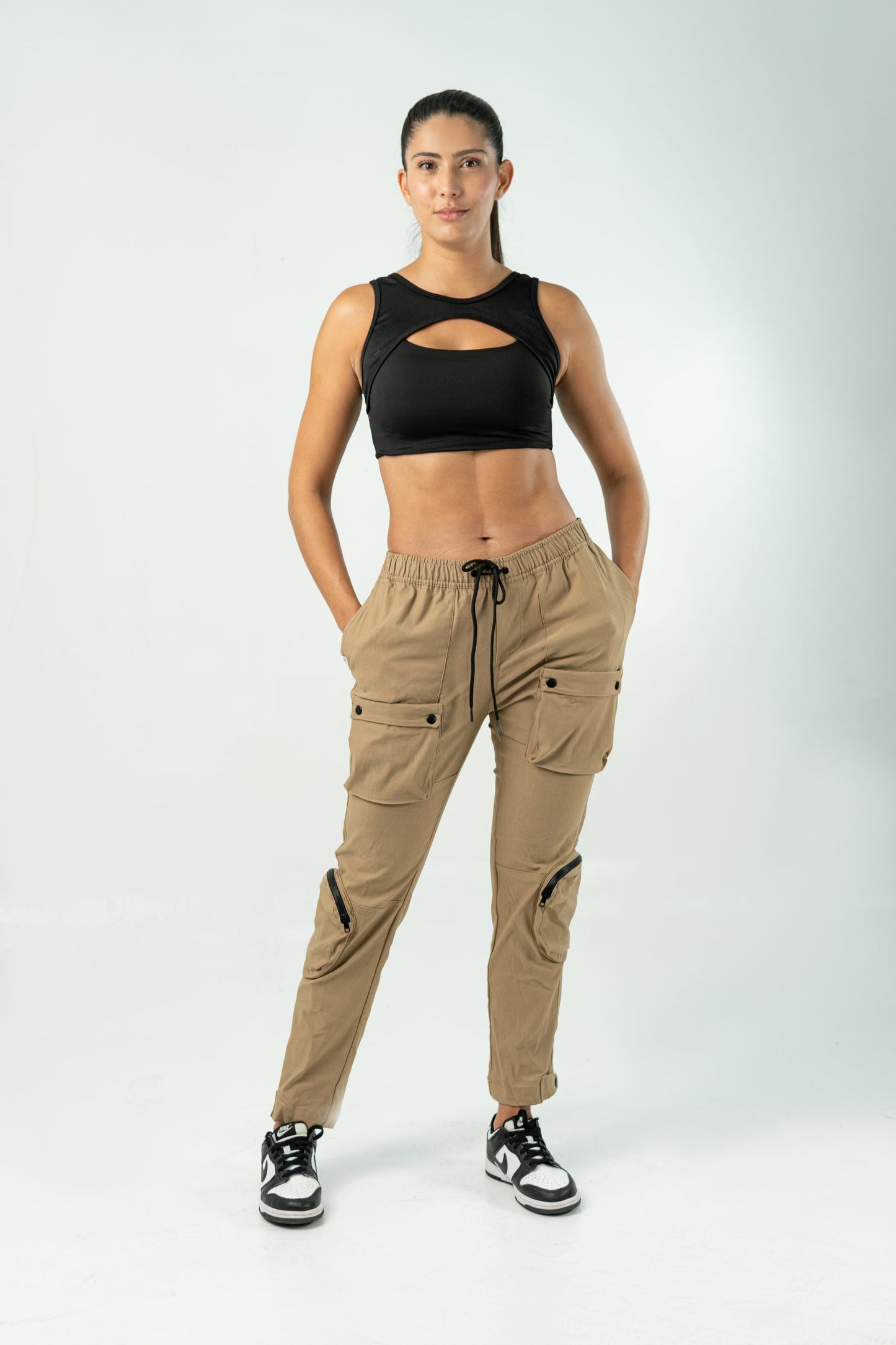 BEIGE 'BE' UTILITY CARGO PANTS