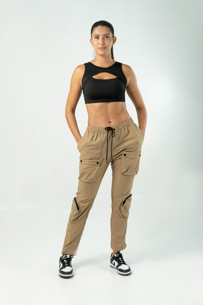 BEIGE 'BE' UTILITY CARGO PANTS