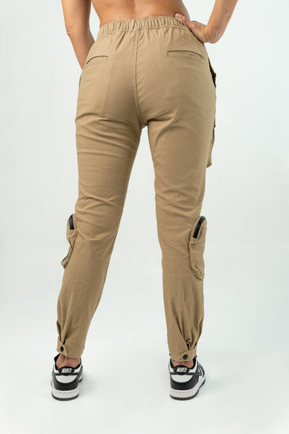 BEIGE 'BE' UTILITY CARGO PANTS