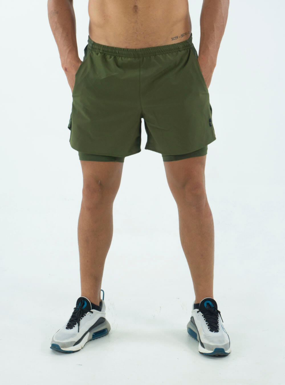 MILITARY GREEN RUNNING SHORTS
