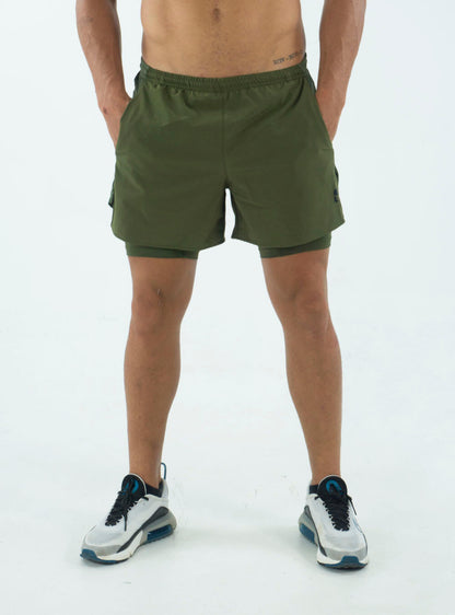 MILITARY GREEN RUNNING SHORTS