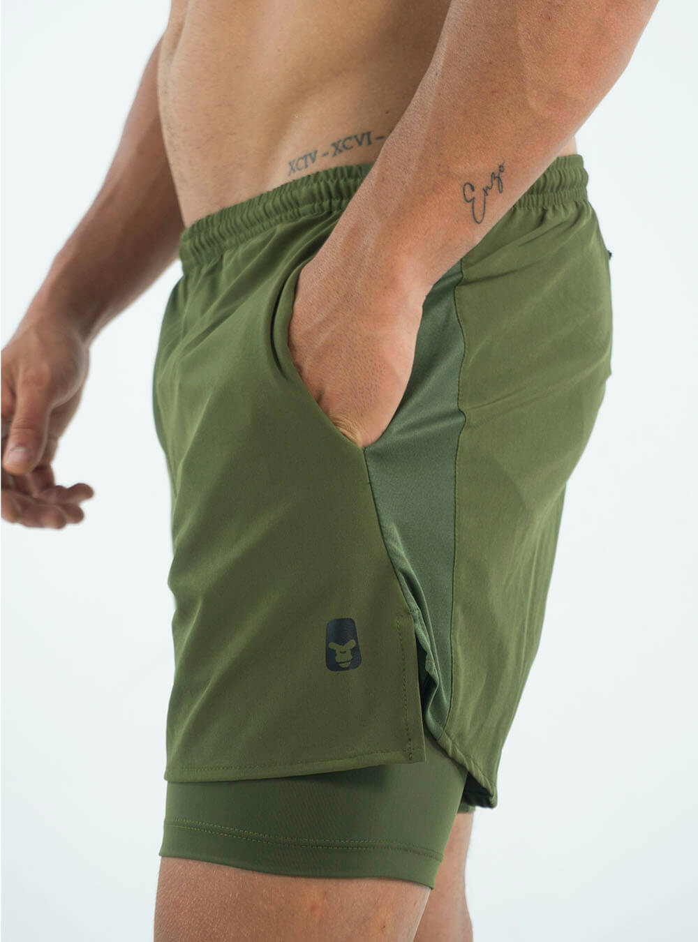 MILITARY GREEN RUNNING SHORTS