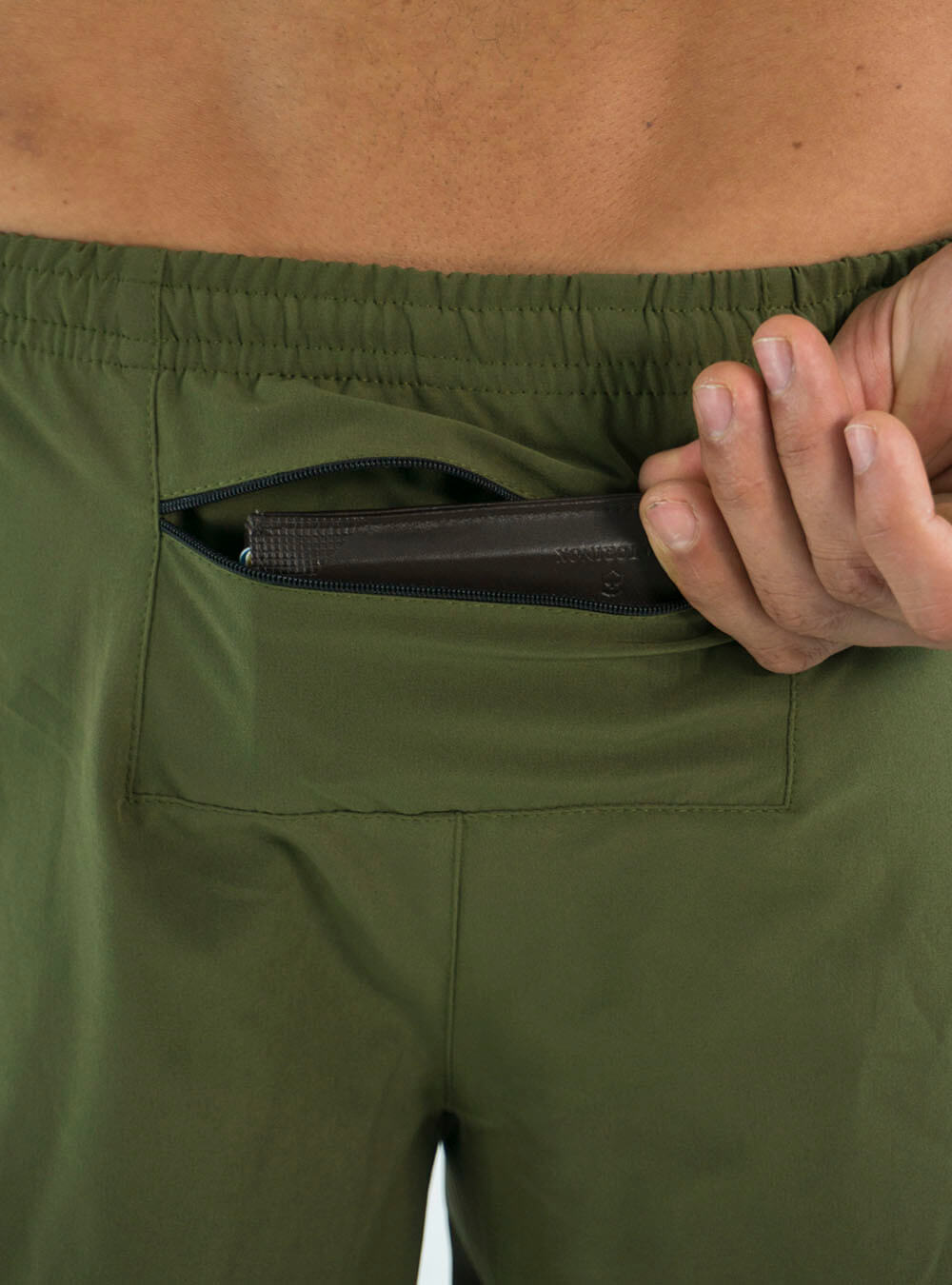 MILITARY GREEN RUNNING SHORTS