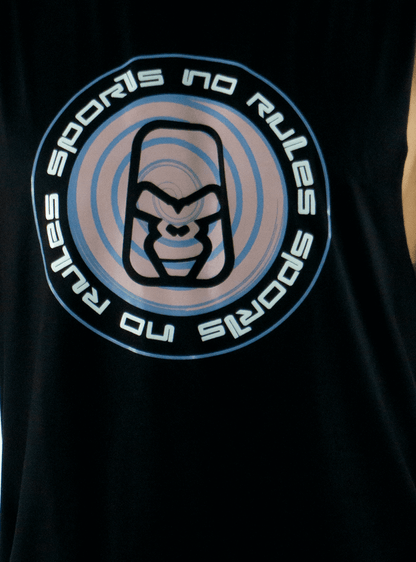 MUSCLE SEAMLESS BLACK TANK TOP  WITH PINK LOGO ON FRONT